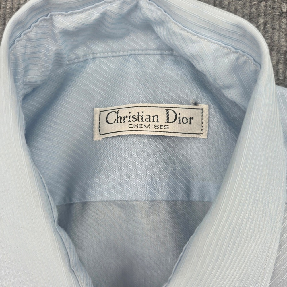 Christian Dior Chemises Mens Vintage Light Blue Textured Stripe Dress Shirt L - Picture 6 of 10